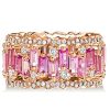 18K Rose Gold Plated Sterling Silver Wedding Band with Pink Sapphire Baguette Cut Stones