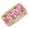 18K Rose Gold Plated Sterling Silver Wedding Band with Pink Sapphire Baguette Cut Stones