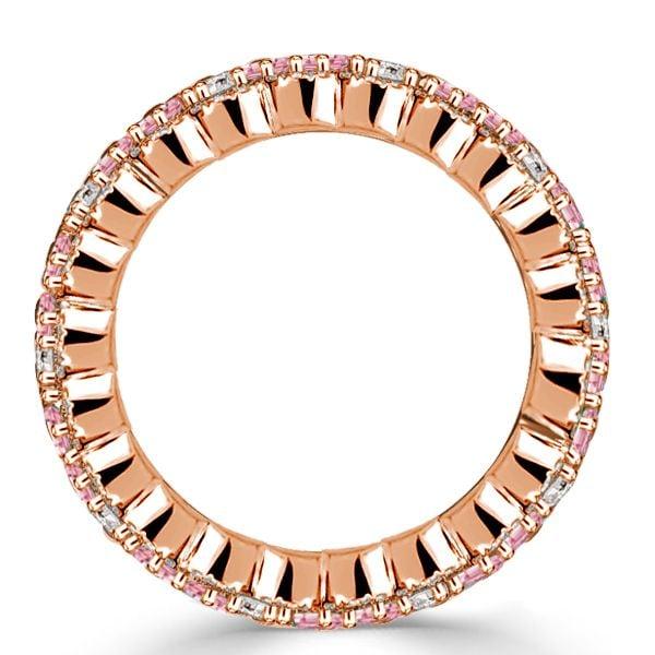 18K Rose Gold Plated Sterling Silver Wedding Band with Pink Sapphire Baguette Cut Stones