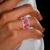 18K Rose Gold Plated Sterling Silver Wedding Band with Pink Sapphire Baguette Cut Stones