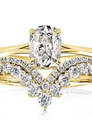 Cushion Cut Solitaire Bridal Wedding Set with Hidden Halo in 18K Gold Plated Sterling Silver