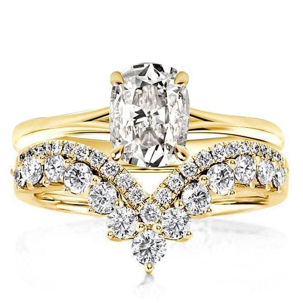 Cushion Cut Solitaire Bridal Wedding Set with Hidden Halo in 18K Gold Plated Sterling Silver