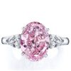 Pink Sapphire Engagement Ring - Oval Three Stone Sterling Silver Wedding Ring