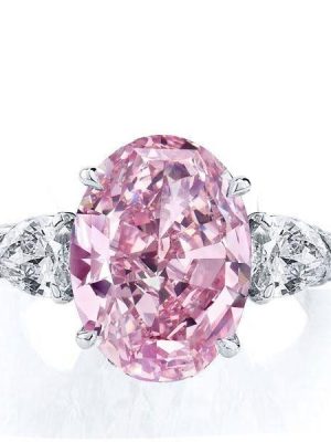 Pink Sapphire Engagement Ring - Oval Three Stone Sterling Silver Wedding Ring