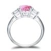 Pink Sapphire Engagement Ring - Oval Three Stone Sterling Silver Wedding Ring