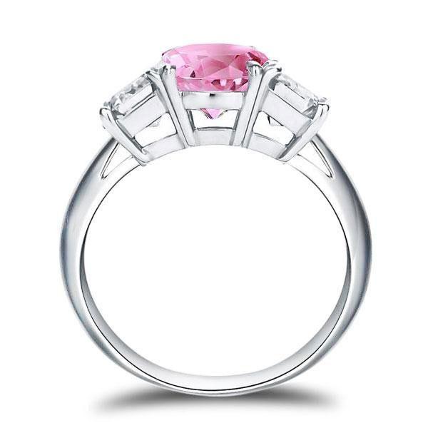 Pink Sapphire Engagement Ring - Oval Three Stone Sterling Silver Wedding Ring