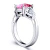 Pink Sapphire Engagement Ring - Oval Three Stone Sterling Silver Wedding Ring