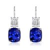 925 Sterling Silver Blue Sapphire Drop Earrings with Emerald & Cushion Cut Accents