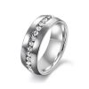 Men's Silver Titanium Wedding Band with White Sapphire Accent - Classic Comfort Fit