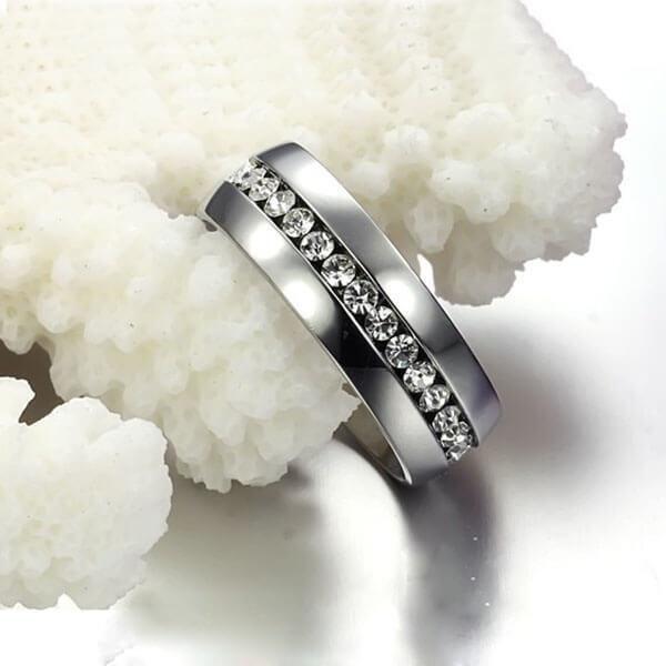 Men's Silver Titanium Wedding Band with White Sapphire Accent - Classic Comfort Fit