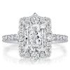 Radiant Cut Halo Engagement Ring - 925 Sterling Silver Vintage Style