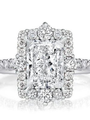 Radiant Cut Halo Engagement Ring - 925 Sterling Silver Vintage Style
