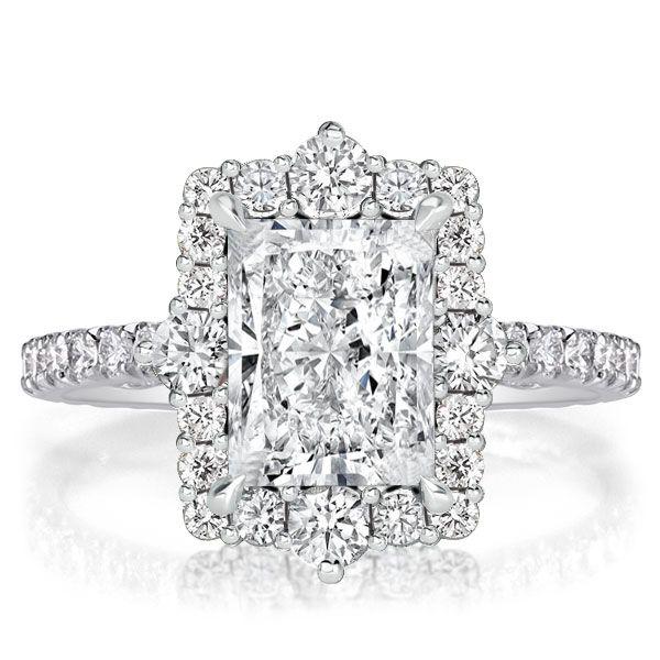 Radiant Cut Halo Engagement Ring - 925 Sterling Silver Vintage Style