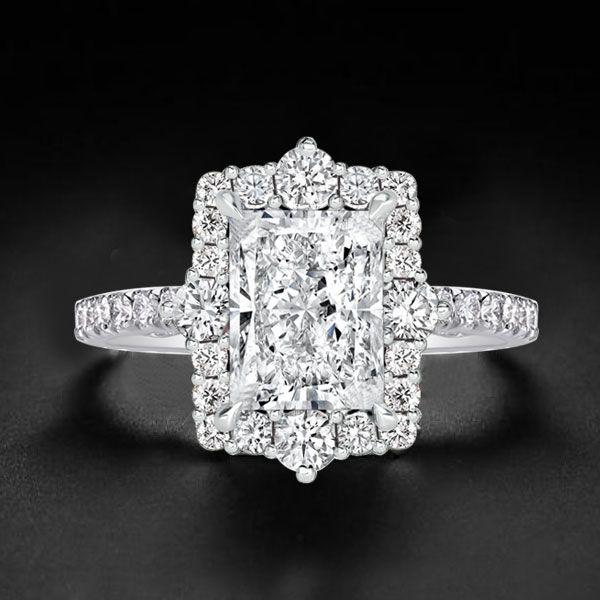 Radiant Cut Halo Engagement Ring - 925 Sterling Silver Vintage Style