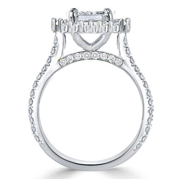 Radiant Cut Halo Engagement Ring - 925 Sterling Silver Vintage Style