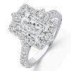 Radiant Cut Halo Engagement Ring - 925 Sterling Silver Vintage Style