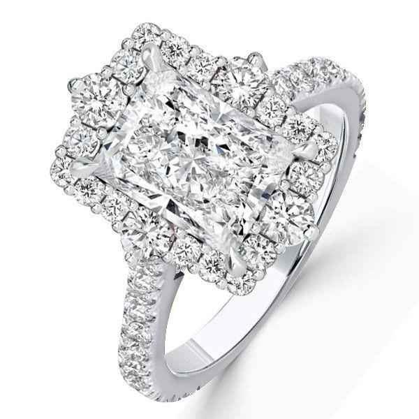 Radiant Cut Halo Engagement Ring - 925 Sterling Silver Vintage Style