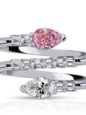 Sterling Silver Pear Shaped White Sapphire Pink Accent Spiral Statement Ring