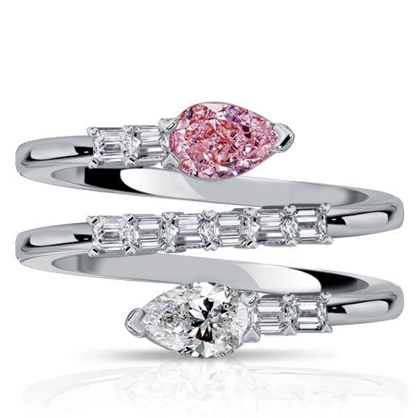Sterling Silver Pear Shaped White Sapphire Pink Accent Spiral Statement Ring
