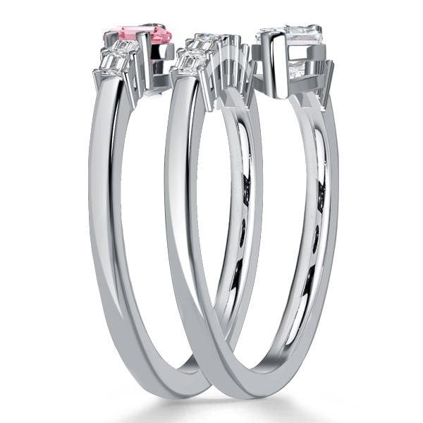 Sterling Silver Pear Shaped White Sapphire Pink Accent Spiral Statement Ring