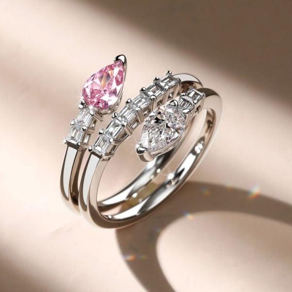 Sterling Silver Pear Shaped White Sapphire Pink Accent Spiral Statement Ring