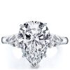 Pear Cut White Sapphire Engagement Ring, Sterling Silver Three Stone Ring for Women