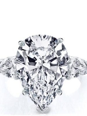 Pear Cut White Sapphire Engagement Ring, Sterling Silver Three Stone Ring for Women