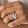 Pear Cut White Sapphire Engagement Ring, Sterling Silver Three Stone Ring for Women