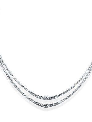 Sterling Silver Round Cut Double Chain Necklace - 18 Inch
