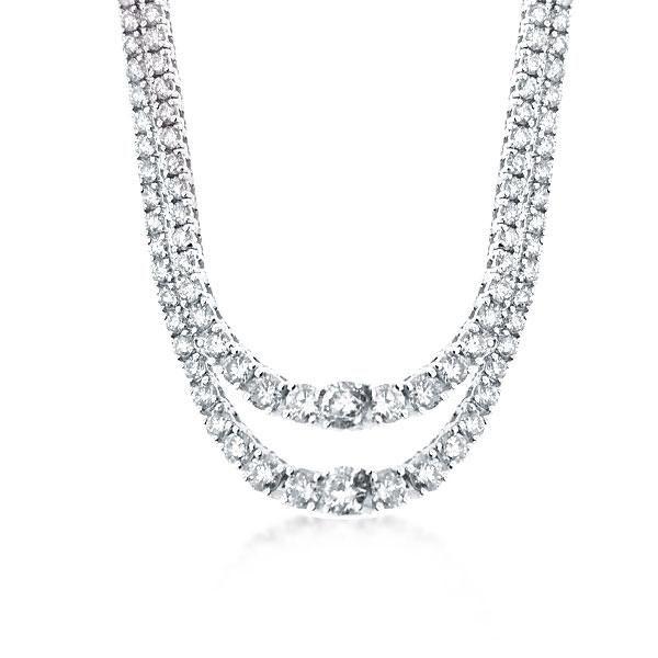 Sterling Silver Round Cut Double Chain Necklace - 18 Inch