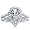 Pear Cut Created White Sapphire Engagement Ring - Sterling Silver Halo Split Shank
