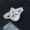 Pear Cut Created White Sapphire Engagement Ring - Sterling Silver Halo Split Shank