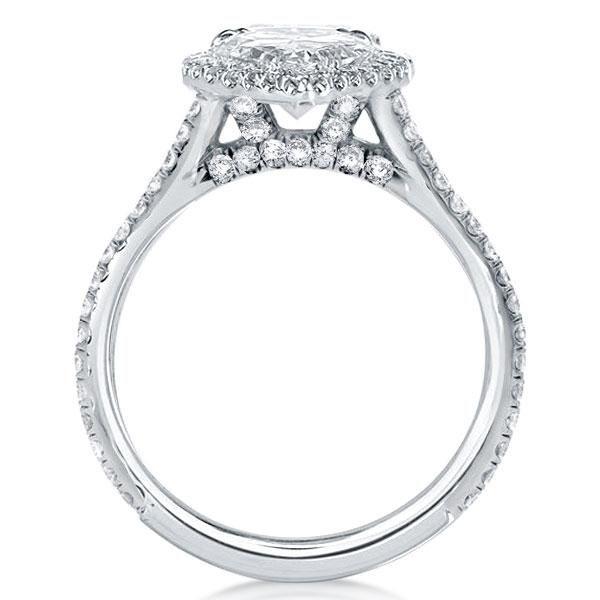 Pear Cut Created White Sapphire Engagement Ring - Sterling Silver Halo Split Shank