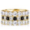 18K Gold Plated Sterling Silver Eternity Stackable Band Set - Black & White Stones