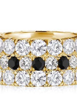 18K Gold Plated Sterling Silver Eternity Stackable Band Set - Black & White Stones