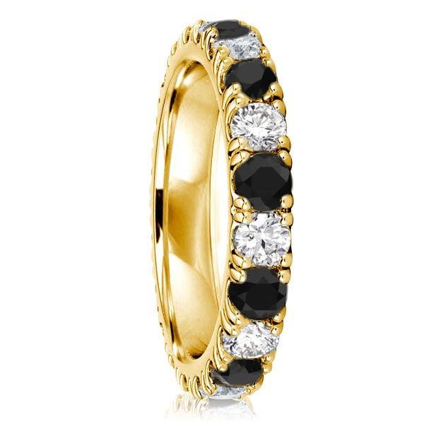 18K Gold Plated Sterling Silver Eternity Stackable Band Set - Black & White Stones