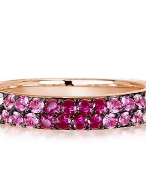 Rose Gold Plated Pink Sapphire Half Eternity Wedding Band for Women in Sterling Silver