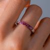 Rose Gold Plated Pink Sapphire Half Eternity Wedding Band for Women in Sterling Silver