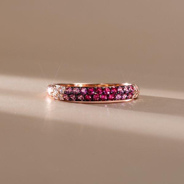 Rose Gold Plated Pink Sapphire Half Eternity Wedding Band for Women in Sterling Silver