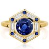 2.00 CT Blue Sapphire Halo Engagement Ring for Women in Rhodium Plated Sterling Silver