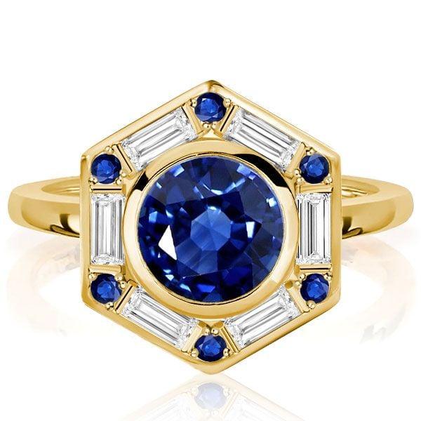 2.00 CT Blue Sapphire Halo Engagement Ring for Women in Rhodium Plated Sterling Silver