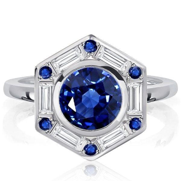 2.00 CT Blue Sapphire Halo Engagement Ring for Women in Rhodium Plated Sterling Silver
