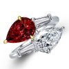 Pear Shaped Garnet Twin Stone Engagement Ring in Sterling Silver with Rhodium Plating