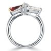 Pear Shaped Garnet Twin Stone Engagement Ring in Sterling Silver with Rhodium Plating