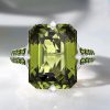 Emerald Cut Peridot Engagement Ring for Women in Sterling Silver