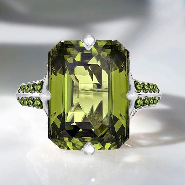 Emerald Cut Peridot Engagement Ring for Women in Sterling Silver