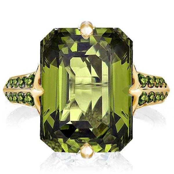 Emerald Cut Peridot Engagement Ring for Women in Sterling Silver