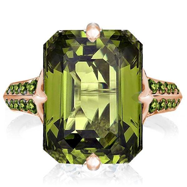 Emerald Cut Peridot Engagement Ring for Women in Sterling Silver