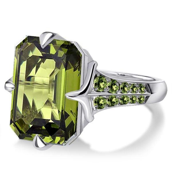 Emerald Cut Peridot Engagement Ring for Women in Sterling Silver