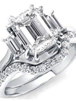 Amazing Solitaire Three Stone Bridal Set Sterling Silver 4.88 CT. TW.